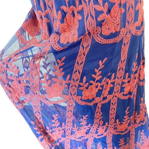 Magnolia Maxi Dress S Lace Embroidered Empire Waist Spaghetti Strap V Neck Navy - Picture 6 of 13